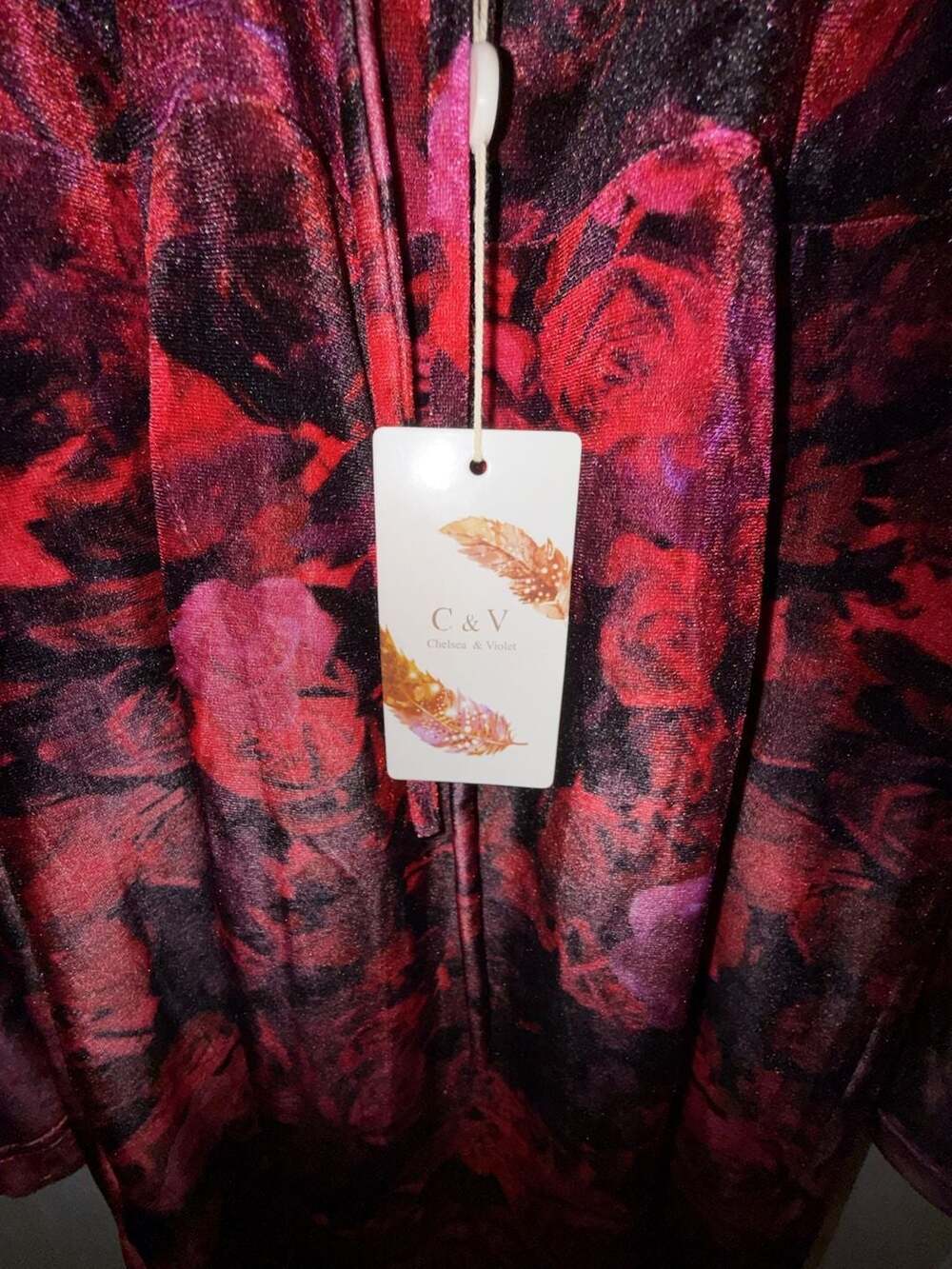 Chelsea & Violet Velvet Floral Print Long Sleeve Open Back Mini Dress - Picture 2 of 5